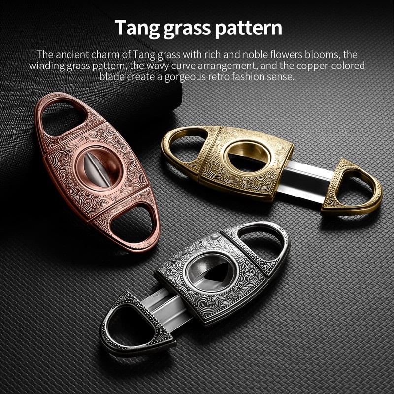 CIGARLOONG Cigar Cutter Stainless Steel Silver Bronze Engraved V Cut