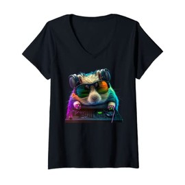 Womens Hamster DJ V-Neck T-Shirt