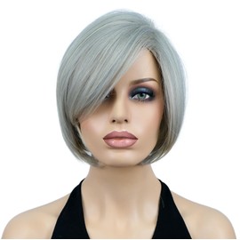 Lydell 8" Straight Short Wigs Bob Hair with Bangs Cute Central Dot Side Part Heat Resistant Synthetic for Daily Use