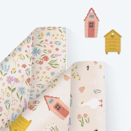 Cheerland 12 Sheets Garden Party Animal and Critter Theme Gift Wrapping Paper with 12 Gift Tags, 2 Designs Woodland Insect Gift Wrap Goose Chicken Shed Kids Baby Shower Birthday Favors and Supplies