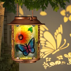 Butterfly Solar Lanterns Outdoor Waterproof, Birthday Gifts for Women Mom Grandma , Metal Garden Decor Hanging Solar Lights Outside Decorative for Yard Patio Backyard Porch Decorations(Sunflower)
