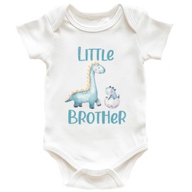 Dovitee Little Brother Dinosaur Themed Babygrow Top, Baby Announcement idea for Pregnancy Reveal to Big Brothers, Baby Announcement Ideas White