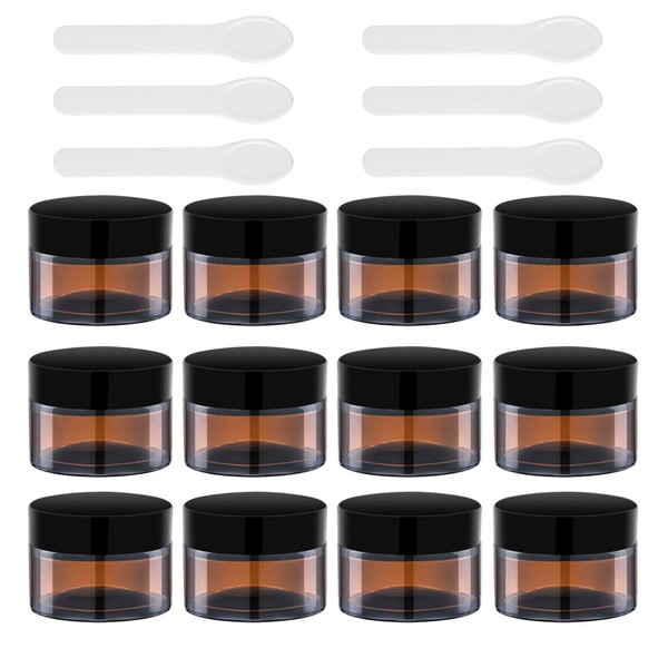 1 Oz Amber Round Glass Jars with Black Lid, Empty