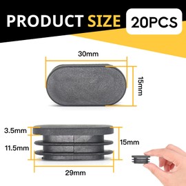 Hugwish Chair Leg Caps Oval 15 x 30 mm 20 x 40 mm 24 Pieces, Garden Chairs Foot Caps, Slat Plugs Oval, Chair Leg Plugs, Pipe Plugs (15 x 30 mm)