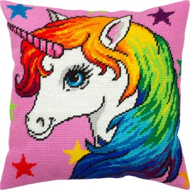 Unicorn. Needlepoint Kit. Throw Pillow 16×16 Inches. Printed Tapestry Canvas, European Quality