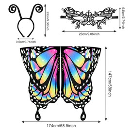 EMAGEREN Butterfly Wings Adult Butterfly Wings Costume Fairy Wing Cape Womens Butterfly Shawl Ladies Nymph Pixie Cosplay Accessory with Butterfly Headband and Mask for Cosplay Dancing