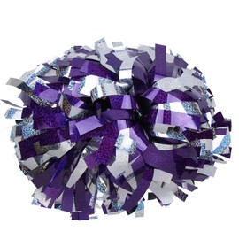 ICOCHEER Cheerleading Pom Poms Metalic Holographic Cheerleader 6 inch 1 Pair 2 Pieces (Purple Silver)