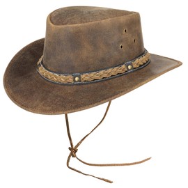 Pamposh Cowboy Hat Women Men Real Leather Western Style Wide Brim Cowgirl Hat Shapeable Lightweight Handcrafted Durable Bush Hat Brown