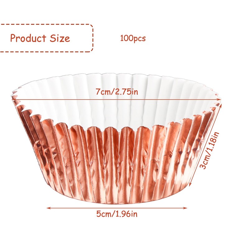Rumyve 100 Pcs Disposable Baking Cups,Foil Metallic Cupcake Cases,Muffin Liners