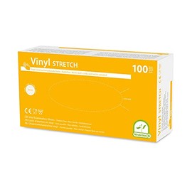 Medi-Inn+ Vinyl Stretch Powder-Free Disposable Gloves, Size M, Pack of 100, Vinyl Gloves in Practical Dispenser Box