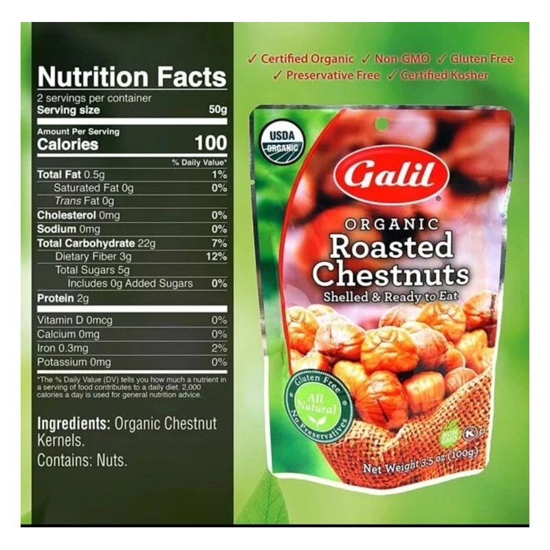 Galil Organic Chestnuts Roasted and Peeled Chestnut Gluten Free Vegan