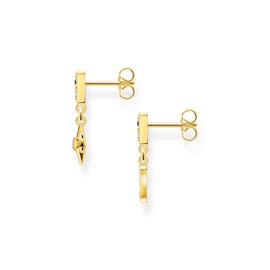 THOMAS SABO Sabo H2207-959-7 Royalty Star and Moon Earrings with Stones 925 Sterling Silver 750 Yellow Gold Plated Dimensions: Approx. 2 cm x 0.9 cm, Silver, Cubic Zirconia