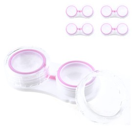 HAHIYO Contact Lens Case Box Holder Diameter 25mm Durable Leakproof Light Convenient Left/Right Eyes Contact Lens Container Soak Storage Kit For Storing Small items Travel Acrylic Clear Pink 5 Pack