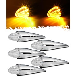 Partsam 5PCS Amber Torpedo Cab Marker Lights, Chrome Roof Running Lights, 8 LED Top Clearance Lights with Dual luminance Compatible with International/Peterbilt/Freightliner/Mack