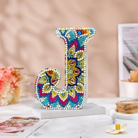 YOYA Diamond Art Letters, 8 Inch Diamond Painting Wooden Letters for Crafts, DIY Full Drill Double Side Diamond Art Kits Letters, 5D Letter Diamond Art Projects for Home Wedding Party Decor, J