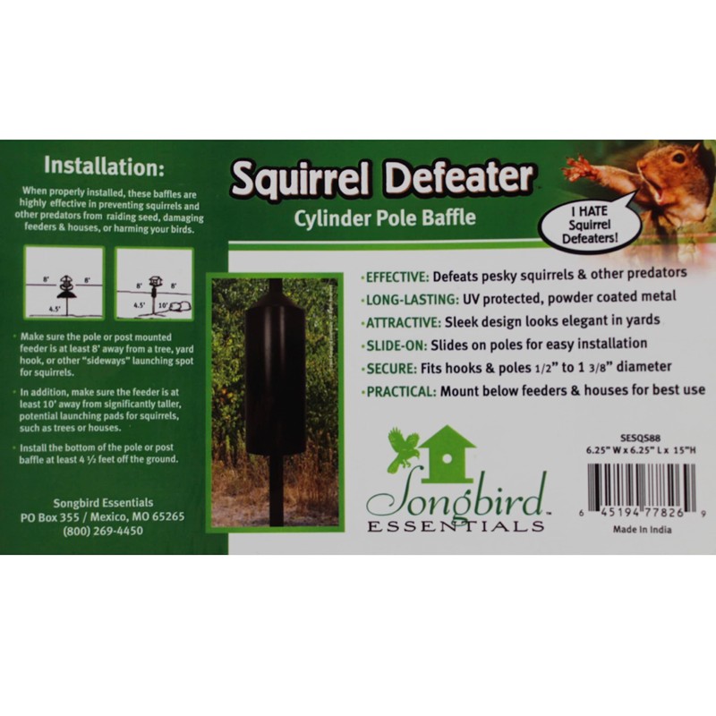 Songbird Essentials Squirrel Defeater Cylinder Pole Baffle, 6 Inch Diameter,