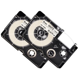 KCMYTONER Compatible for XR-9WE XR-9WE2S XR9WE Label Tape Black on White 9mm (3/8") x 26 Feet Used in KL-120 KL-60 KL60SR KL-100 KL-750 KL750B KL-780 KL820 KL7000 KL7200 EZ Printer, 2 Pack