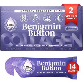 12,000mg Marine Collagen Liquid Shots| High Strength Hydrolyzed Marine Collagen Peptides w/Hyaluronic Acid & Vitamin C for Skin, Hair & Joints | Blackcurrant, 14 Daily Servings 30ml