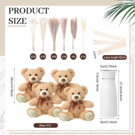 Canlierr 12 Sets 196 Pcs Baby Shower Table Centerpieces Decoration Baby Shower Table Decor with Bear Stuffed Ceramic Vase Dried Pampas for Boho Wedding Gender Reveal Party Decoration