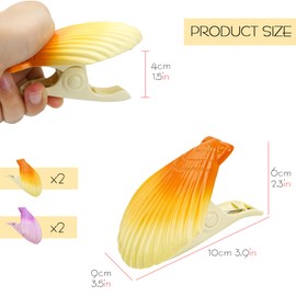 SHIDOW Shell Beach Towel Clips, Chair Towel Clip, Unique Clothes Clip for Beach, Pool Party, Camp, Hot Spring (4 PCS)