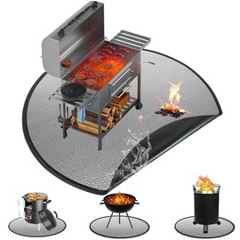 Grillmatte Bodenschutz Rund 100CM,Feuerfeste Unterlage mit einseitiger Alufolie-Belag,Faltbare Grillunterlage Wasserbeständige Ölbeständiger,Grill Bodenschutzmatte für BBQ Grill,Kamin,Boden,Rasen
