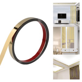Funnytek Gold Metalized Molding Wall Trim Peel and Stick Stainless Steel Mirror-Like Finish Self Adhesive Metal Trim Strip for Mirror Frame, Wall, Fireplace and Home DIY Decoration (16.4ft x 0.8in)