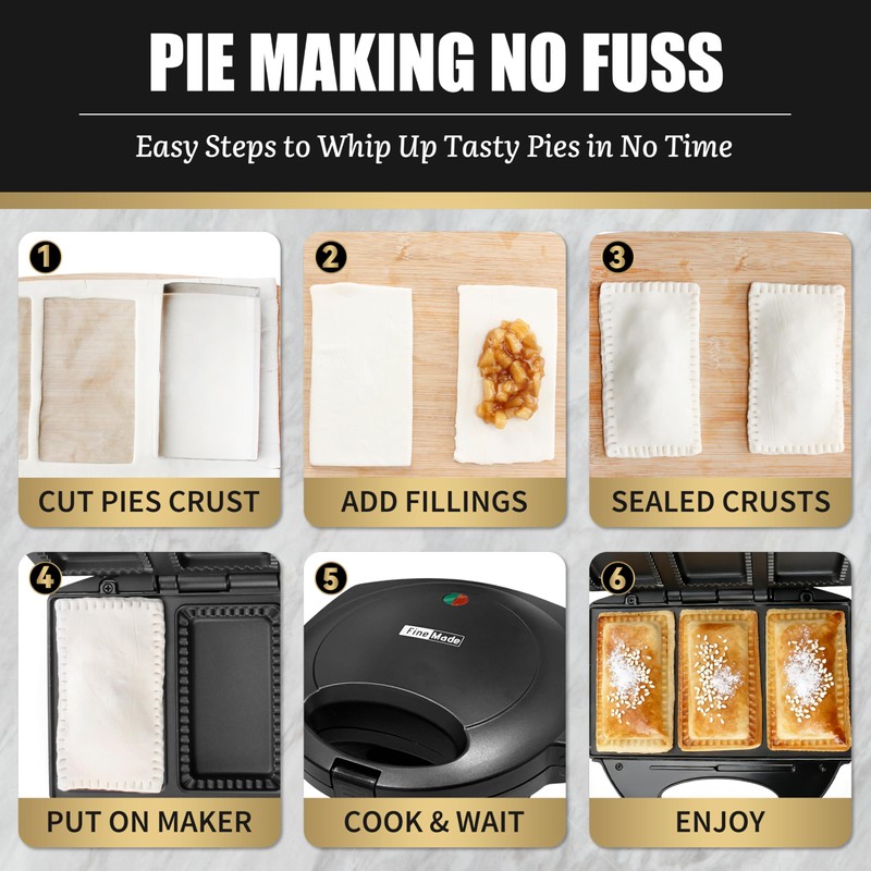 FineMade Electric Mini Pocket Pie Maker Machine with Crust Cutter,