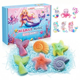 Mermaid Bath Bombs for Kids with Toys Inside, Boo Basket Stuffers for Toddlers, 6 Pcs Bubble Bath Bombs Kit for Girls, Birthday Christmas Stocking Stuffers Gifts for 4 5 6 7 8 Year Old Girl