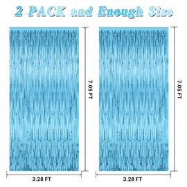 2 Pack Backdrop Curtains, 3.28 Feet x 7.05 Feet Sky Blue Tinsel Backdrop, Metallic Fringe Curtains Foil Backdrop Party Streamer, Winter Backdrop Happy Birthday Backdrop Party Supplies
