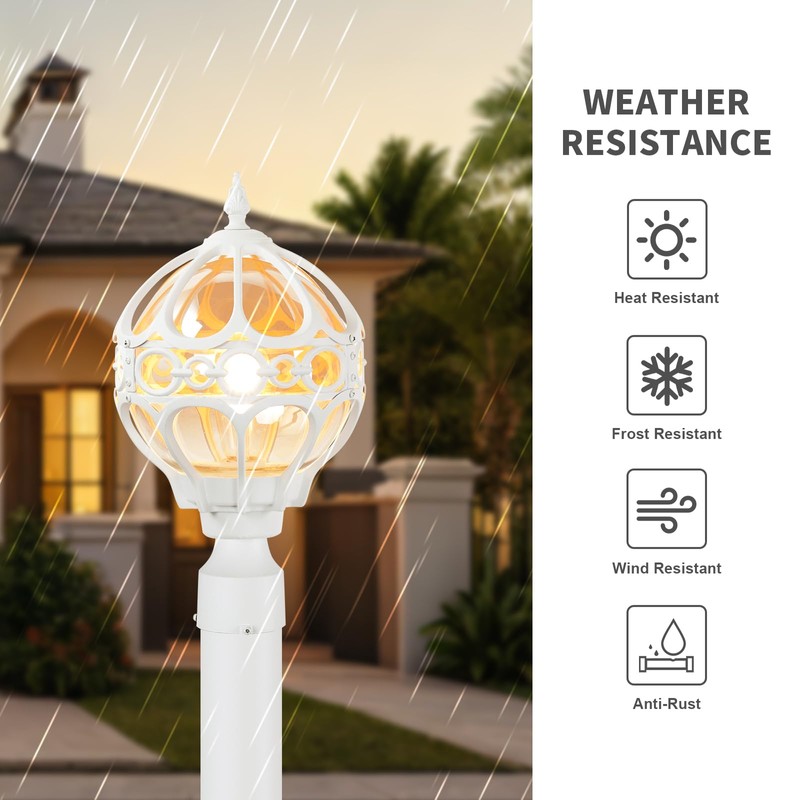 Outdoor Lamp Post Lights for Lawn Yard Driveway, White Outside