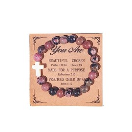 Christian Gifts for Women Men Natural Stone Cross Beads Stretch Bracelet Catholic Religious Jewelry Gifts Pink Zebra Bracelet Inspirational Gifts for Women Men Teen,Birthday Gifts,Mothers Day,Easter Jewelry Gifts