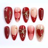 30Pcs Red Press on Nails Medium Almond-Shaped Fake Nails Bow
