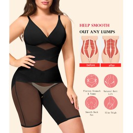 KUMAYES Shapewear Bodysuit for Women - Tummy Control Butt Lifter Fajas Body Shaper V-Neck Body suit Waist Trainer