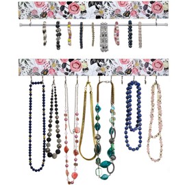 EXCELLO GLOBAL PRODUCTS 2 Piece Fashion Jewelry Holder Set (Pink and Blue Floral)