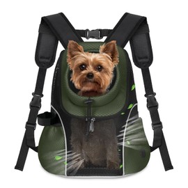 WOYYHO Pet Dog Carrier Backpack Small Dog Front Backpack Ventilated Mesh Dog Travel Back Pack with Safety Belt for Travel Hiking Cycling Outdoor Adventures (Size M: 5-9 lbs, Army Green)