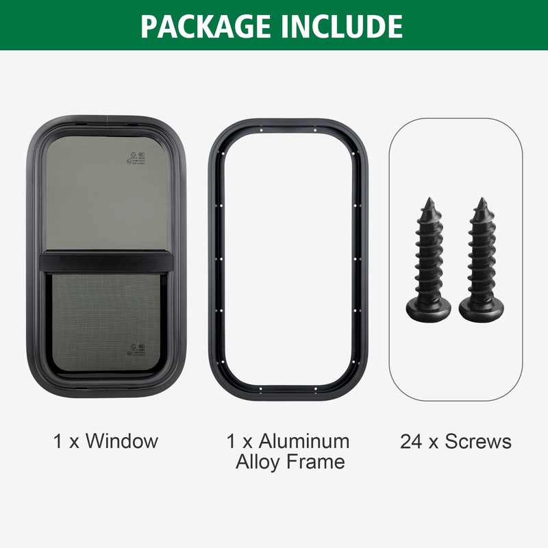 Dulepax Vertical RV Window, 12" W x 24" H Tinted