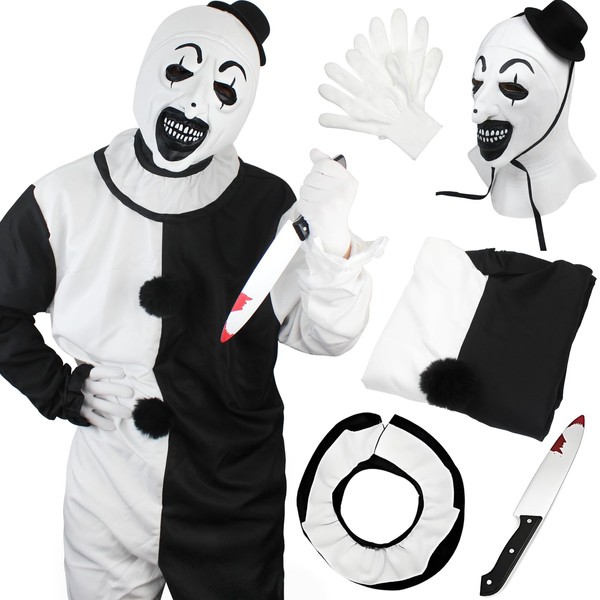 QIHUACOSPVC Art Clown Costume Halloween Cosplay The Scary Killer Clown