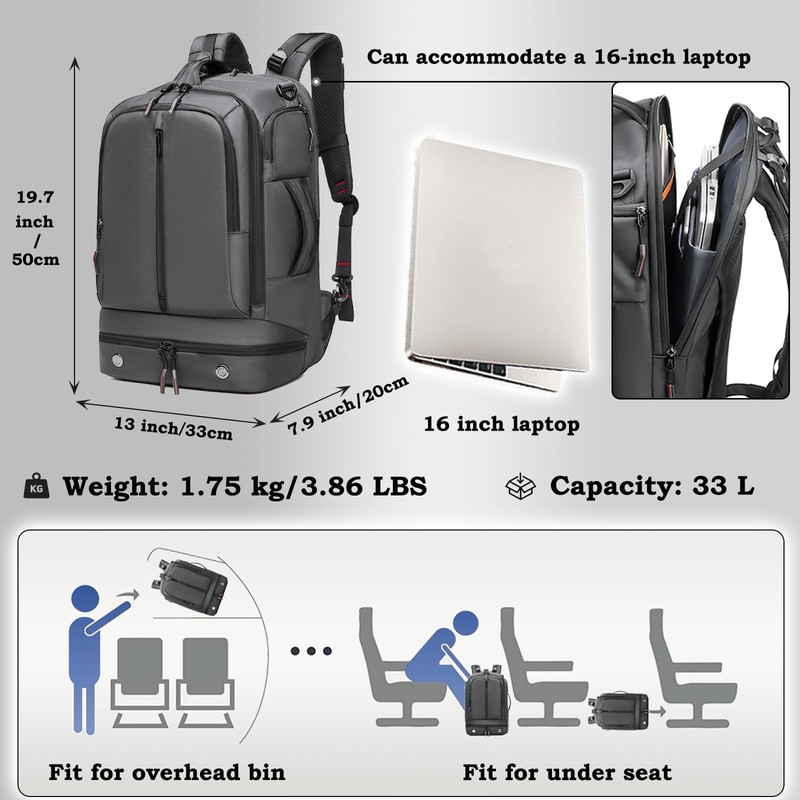 Somago Laptop Backpack Carry On Water Resistant Durable Daypack Backpack