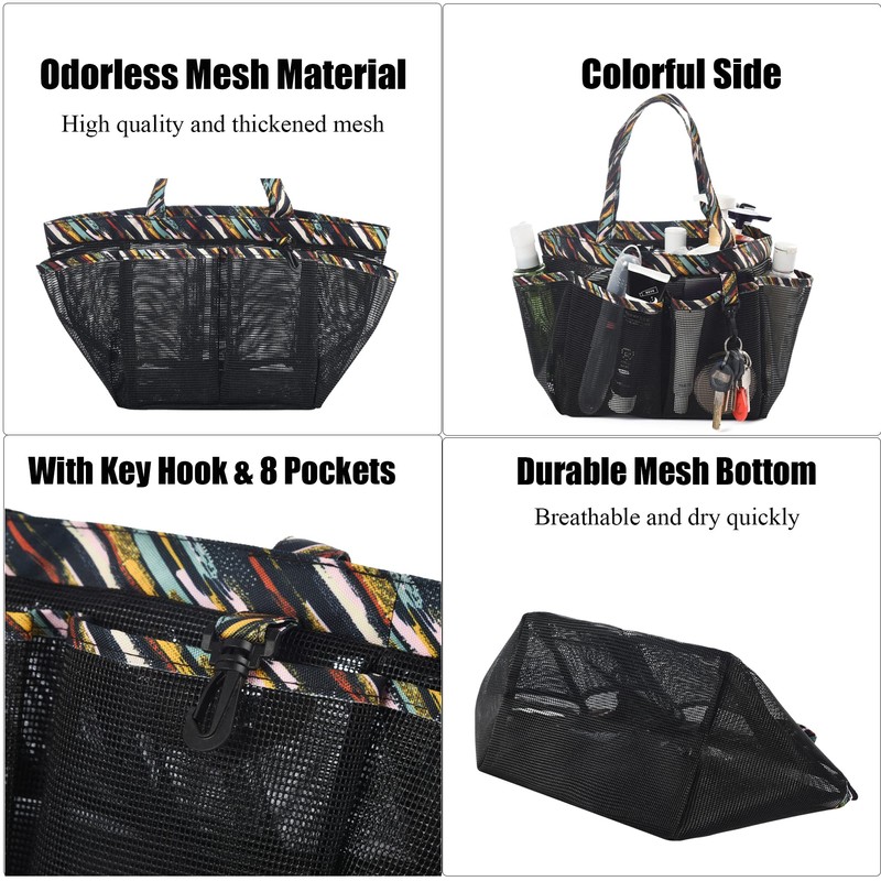 WEHUSE Portable Shower Caddy for College Dorm, Large Black Mesh