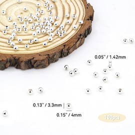 100 Pcs Silver Plated Brass Seamless Ball Beads Loose Beads Round Spacer Beads for DIY Bracelet Jewelry Craft Making (Silver 4 mm)
