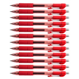 D.RECT - Pack of 12 Gel Pens Automatic Ballpoint Pen with Replaceable Refill Red