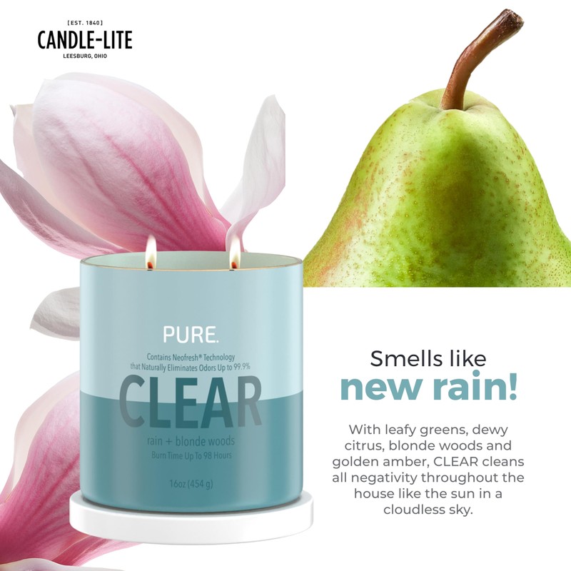 Candle-lite Pure Clear: 16oz Candle—2 Wicks of Leafy Greens &