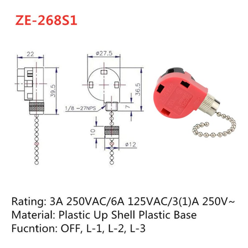 ZE 268S1 Ceiling Fan Switch Zing Ear 268S1 3 Speed