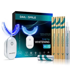 Dailysmile Teeth Whitening Kit with LED - Formulated for Sensitive Teeth, Hands-Free, Waterproof LED Light and 4 Gel Pens, Instant Results
