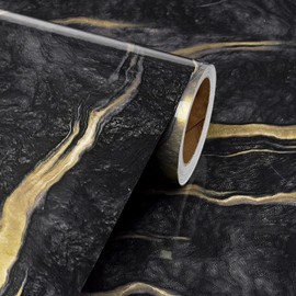 Livelynine 24 X394inch Black and Gold Marble Peel and Stick Wallpaper for Bathroom Sink Renter Friendly Countertop Covers Self Adhesive Decorative Contact Paper for Desk Top Kitchen Counter Vinyl Wrap
