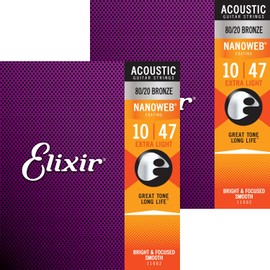 Elixir Elixir Nanoweb Extra Light Acoustic Guitar Strings 2-Pack