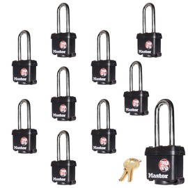 Master Lock (10) Keyed Alike Padlocks w/Thermoplastic Coating and 2"(51mm) Tall Shackle incl 20 Keys - Model # 311KALH-10