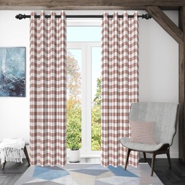 ggaimwf 117 x 138 cm Plaid Eyelet Curtain Buffalo Check Brown White Vichy Pattern Retro Square Pattern Farmhouse Insulated Grommet Blackout Window Curtains for Bedroom Living Room, 2 Panels