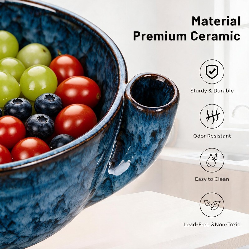 Ceramic Swirl Rinsing Berry Bowl, Swirl Fruit Colander with Drainage