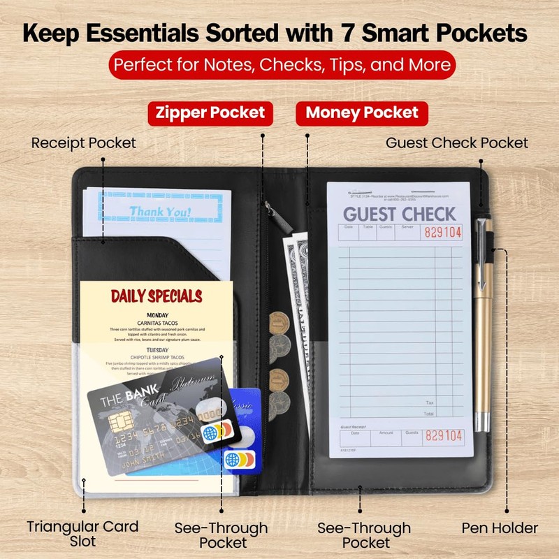 LINTRU Server Book, Reinforced & Durable Server Books for Waitress,